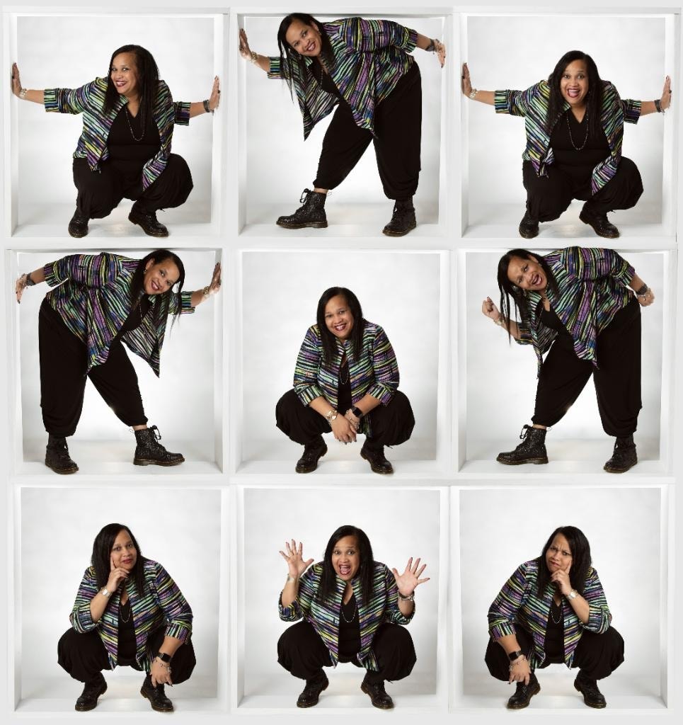Brand photo grid showing various poses